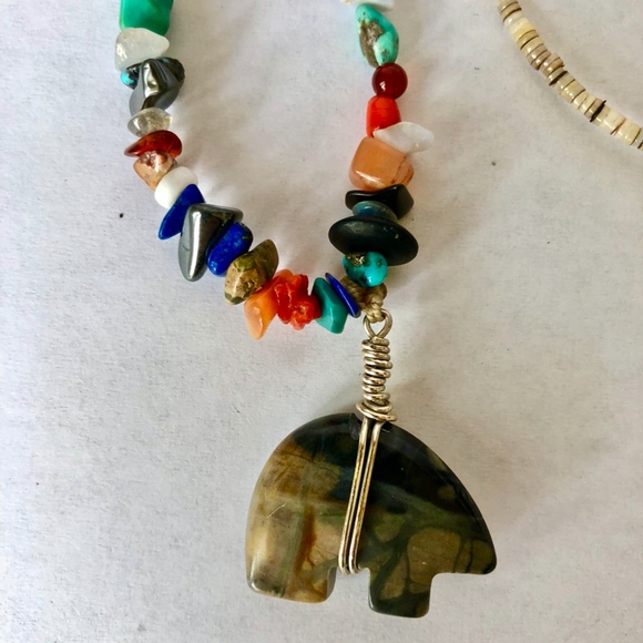Southwestern Jasper Bear Pendant Necklace - Picture 5 of 8